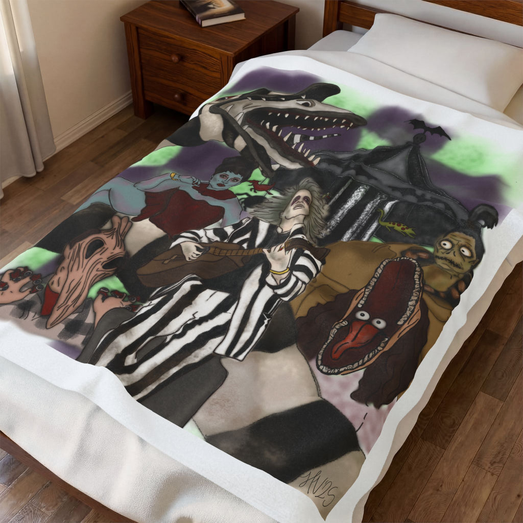 Beetlejuice Cast Velveteen Plush Blanket — Gothic Horror Movie Throw