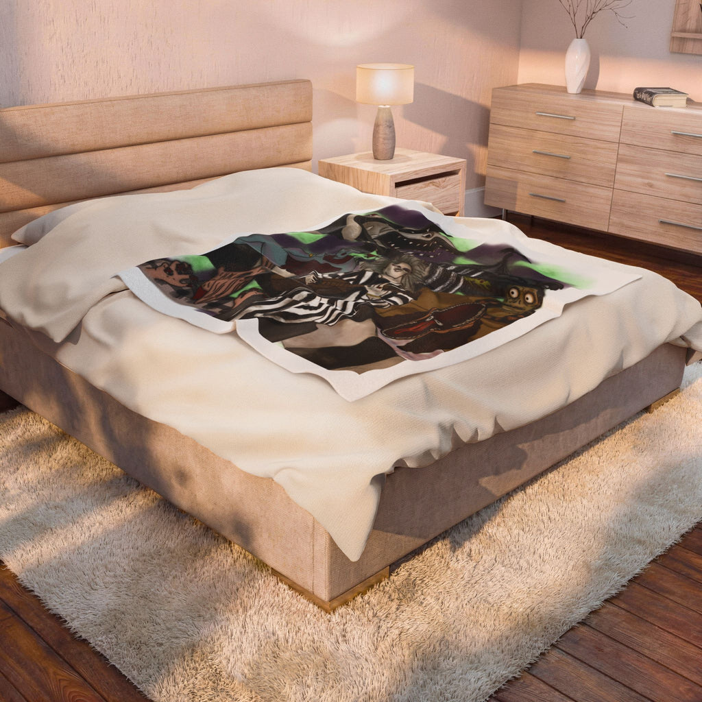 Beetlejuice Cast Velveteen Plush Blanket — Gothic Horror Movie Throw