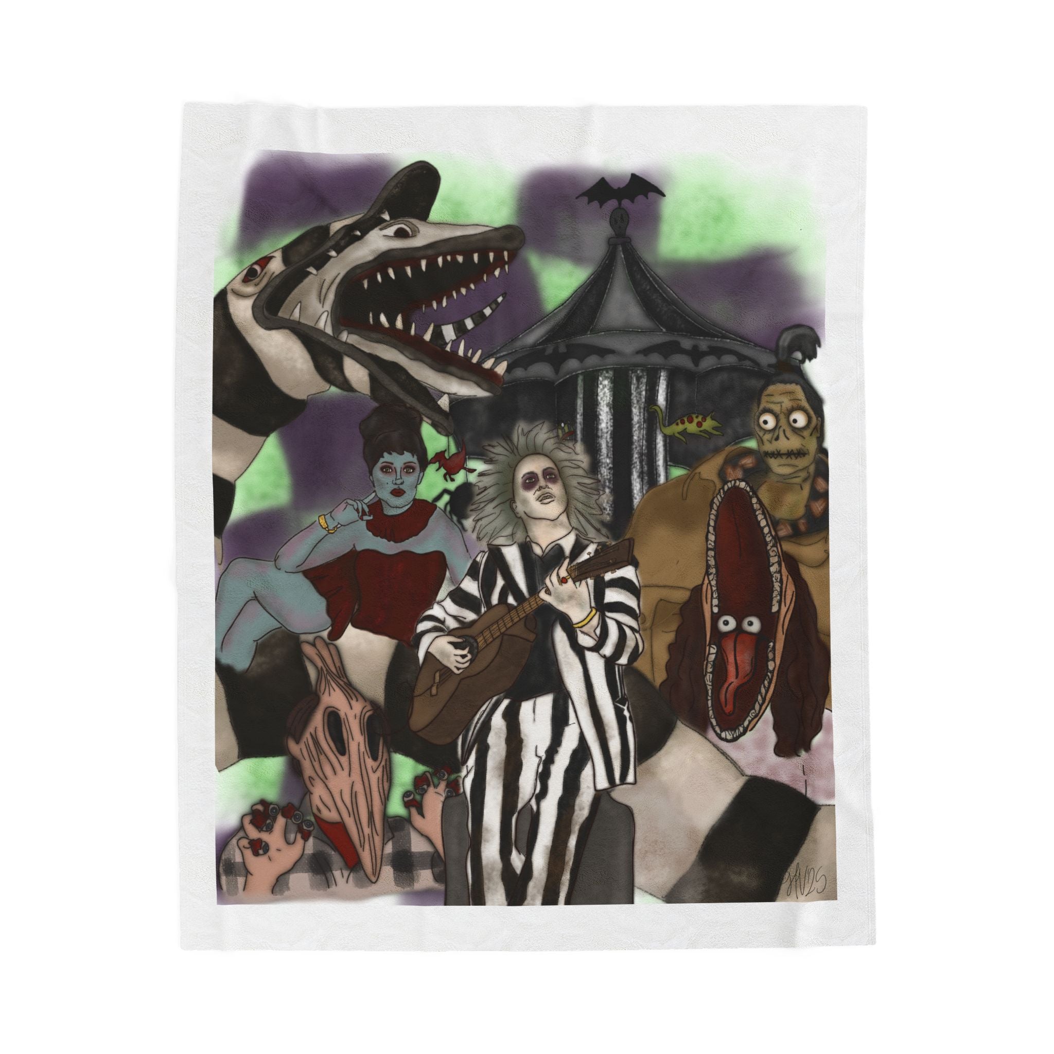 Beetlejuice Cast Velveteen Plush Blanket — Gothic Horror Movie Throw