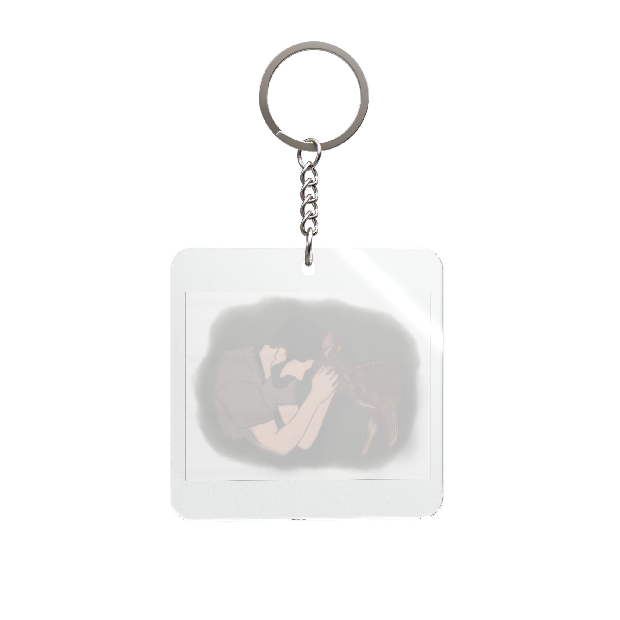 Square Keychain — Man Hugging Fawn Acrylic Keychain | Rustic Wildlife Sympathy Gift