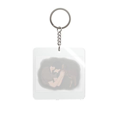 Square Keychain — Man Hugging Fawn Acrylic Keychain | Rustic Wildlife Sympathy Gift