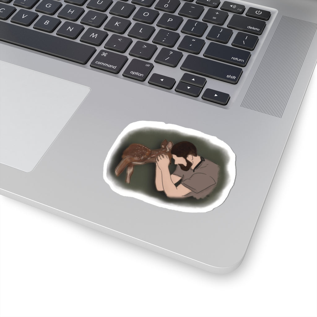 RIH MAC Deer Whisperer Kiss-Cut Sticker — Man Cuddling Fawn Decorative Laptop Sticker