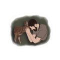 RIH MAC Deer Whisperer Kiss-Cut Sticker — Man Cuddling Fawn Decorative Laptop Sticker